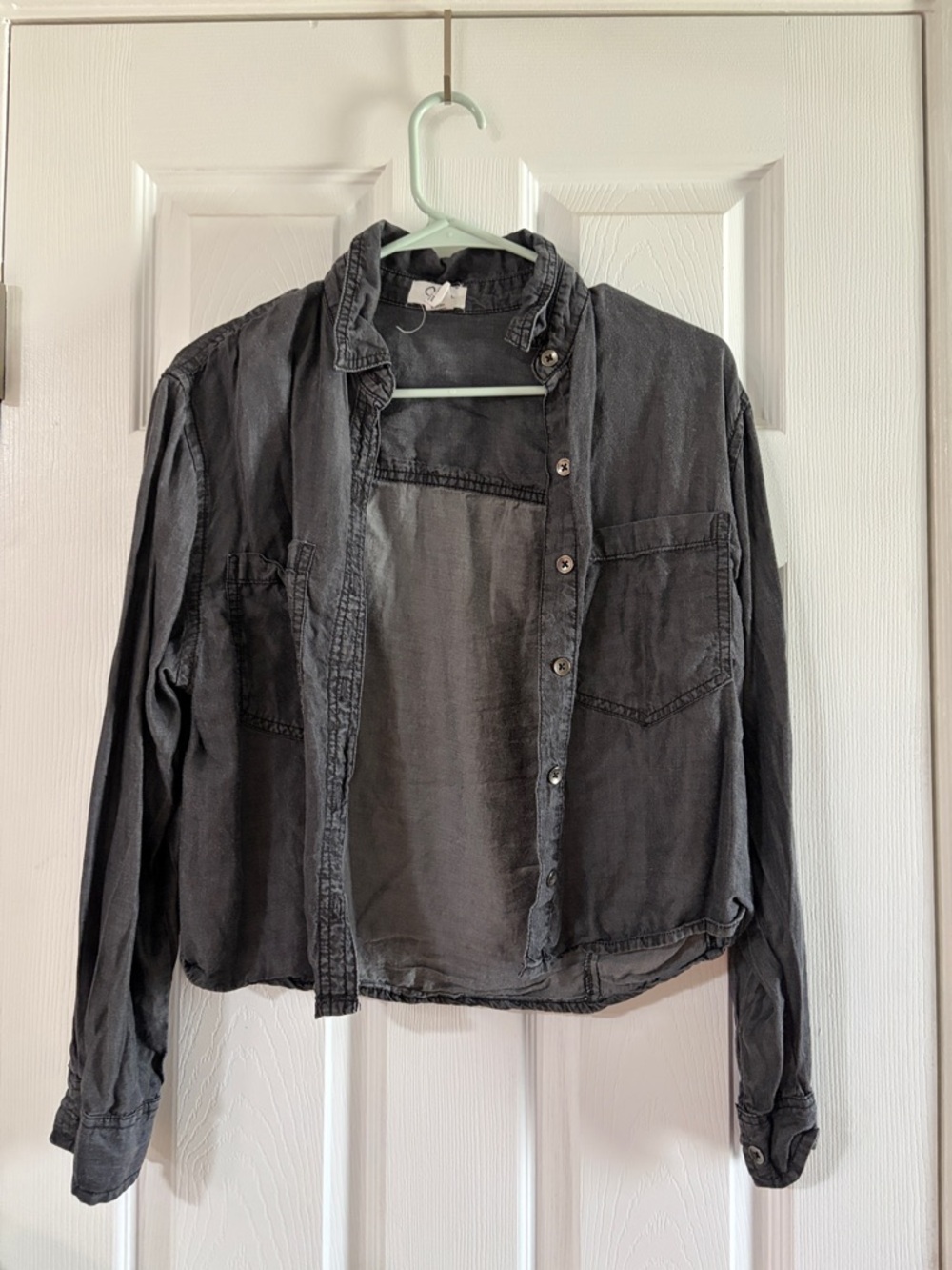 Women’s Washed Black Button-Front Shirt Jacket